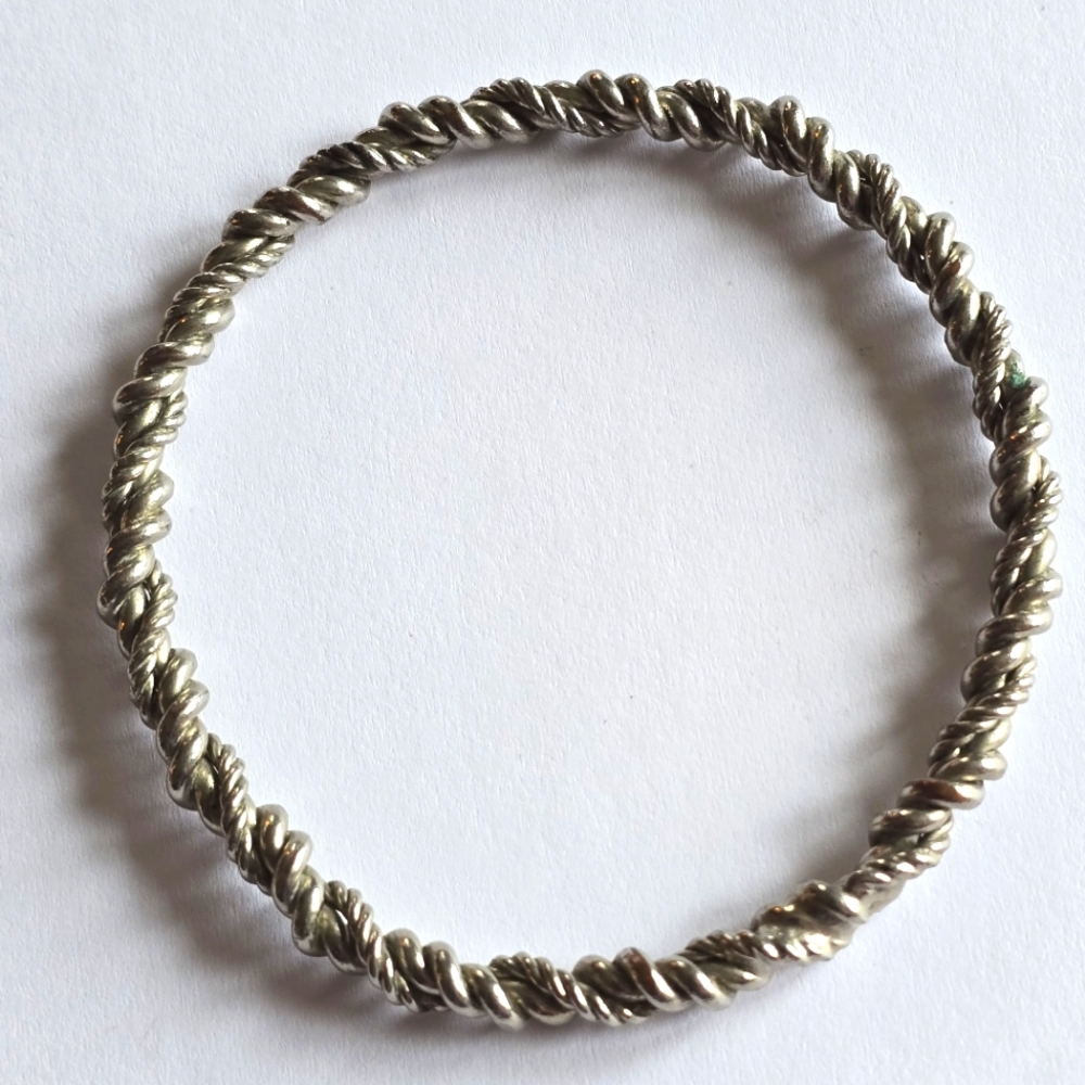 Vintage bangle bracelet silver tone twist wire